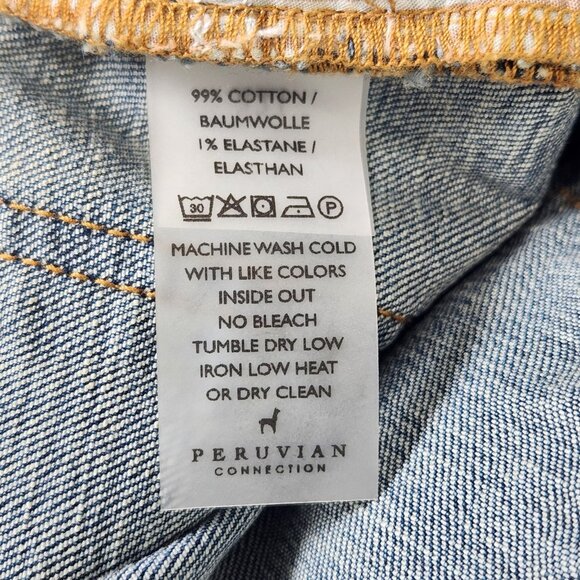 Peruvian Connection Slim Straight Jeans 2 Blue Mid Rise‎ Buttonfly Hemmed - Picture 9 of 11